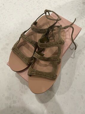 Valia Gabriel Olive Green Leather Greek Sandals 40